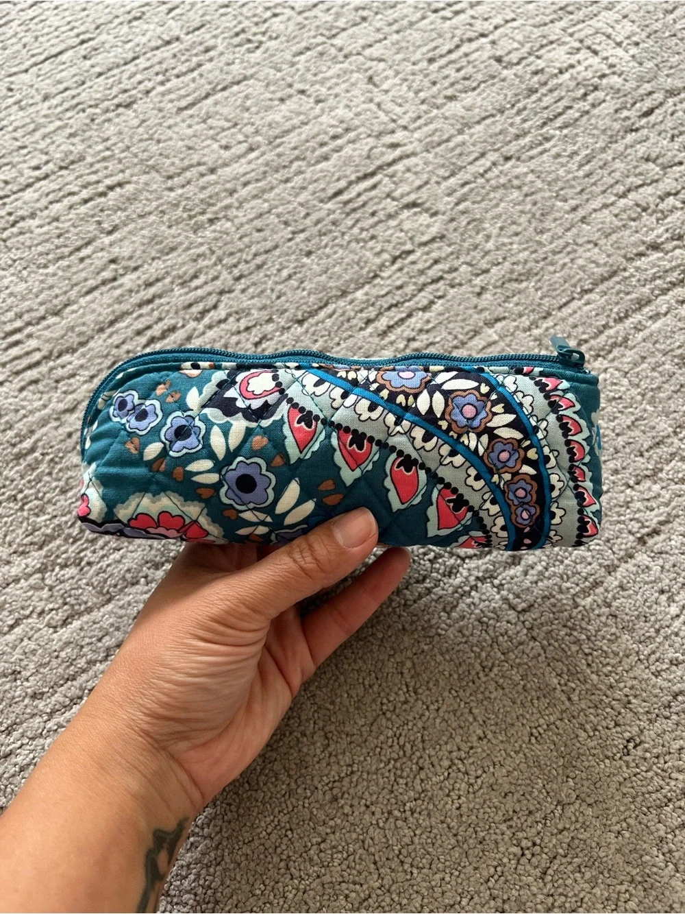 Vera Bradley Teal Floral Quilted Cosmetic Pouch